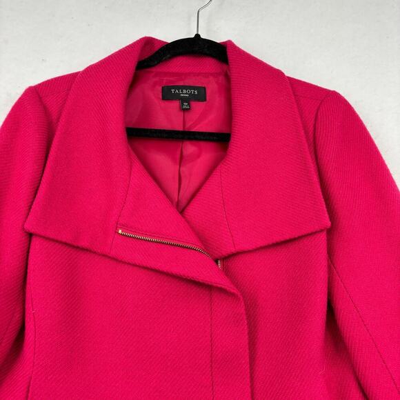 Talbots Moto Blazer Jacket Size 10 Magenta Pink Wool Blend Tweed Texture Lined - Picture 2 of 11